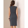 INSPIRE CHIC Women's Sleeveless V Neck Business Office Belt Pencil Dresses - 3 of 4