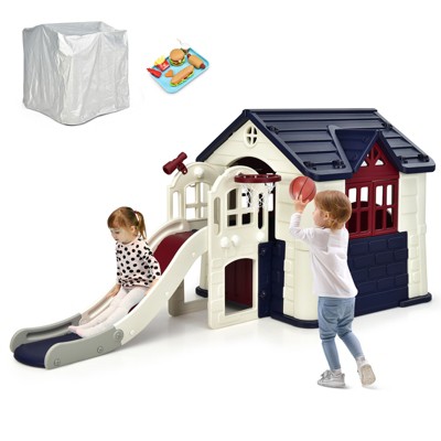 Infans Outdoor Play house and Slide Set for Kids w/ 7 PCS Toy Set & Waterproof Cover