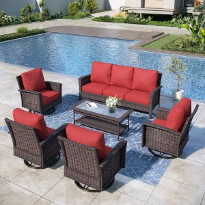 Captiva Designs 6pc Oversized Patio Outdoor Wicker Furniture Conversation Sofa Set with Coffee Table for Garden Yard Porch - 1 of 4