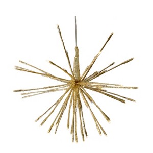 Season's Designs 9" Gold LED Burst Ball Christmas Decoration Indoor Wall Hanging with 64 White LEDs, 8 Light Modes, Requires AAA Batteries (Not - 1 of 1