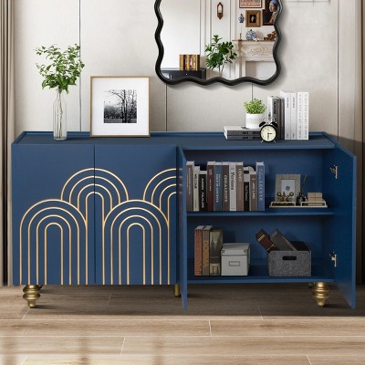 Coolbibila-Modern Fluted Sideboard Buffet With Storage, 4 Doors Storage Cabinet With Adjustable Shelves For Kitchen, Accent Cabinets Modern
