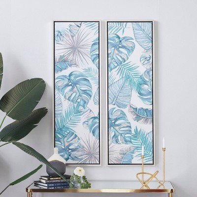 Canvas Leaf Tropical Framed Wall Art: Coastal Style, Vertical Orientation - Olivia & May