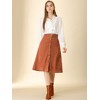 Allegra K Women's High Waist Solid Button Front A-Line Belted Corduroy Midi Skirt - 3 of 4