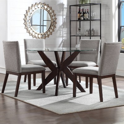 Amalie 5-Piece Walnut and Beige Glass Dining Set