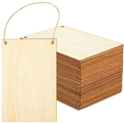 Set of 50 Unfinished Wood Banners with Jute String (3.75 x 5.75 in, 59 ft.)