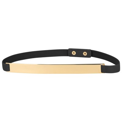 INSPIRE CHIC Women's Mirror Metal Gold Tone Plate Elastic Cinch Skinny Waist Belt