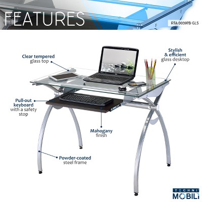 Arcadia Clear Glass Top Writing Desk with Keyboard Tray