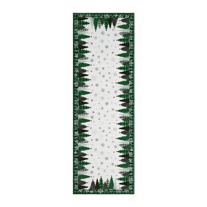 Washable Christmas Living Room Rugs, Winter Holiday Christmas Tree Snowflake Print Bedroom Rugs, Buffalo Plaid Non Slip Carpet for Dining Room - 1 of 4