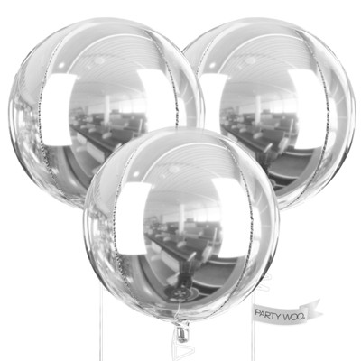 PartyWoo Foil Balloons Silver Round 50 Inch 3 pcs