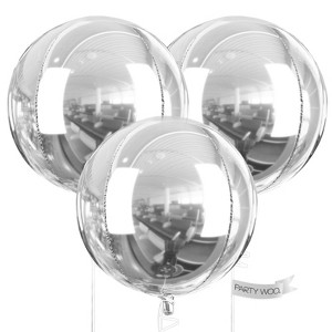 PartyWoo Foil Balloons Silver Round 50 Inch 3 pcs - 1 of 4