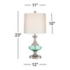 360 Lighting Reiner Modern Accent Table Lamp 23" High Brushed Nickel Blue Green Glass Off White Drum Shade for Bedroom Living Room Bedside Nightstand - 4 of 4