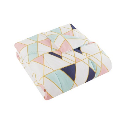 King Pink and Blue Geometric Microfiber Bed in a Bag Set