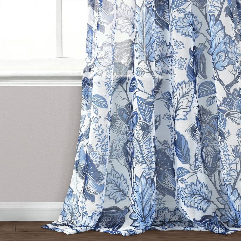 2pk 52&#34;x84&#34; Sheer Cynthia Jacobean Curtain Panels Blue - Lush D&#233;cor, 5 of 14