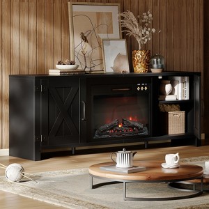 Bestier 63" Fireplace TV Stand for TVs up to 70", Farmhouse Barn Door Entertainment Center TV Console with 23" Fireplace for Living Room - 1 of 4