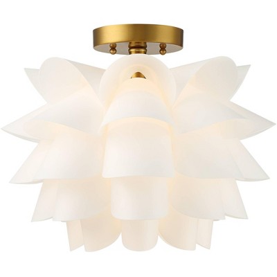 White Flower Gold Metal Semi-Flush Mount Ceiling Light