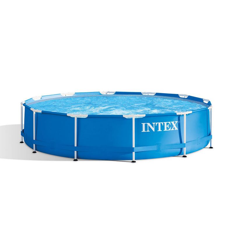 Intex 12 Foot x 30 In. Easy Set and Metal Frame Pool w/ Solar Cover Tarp, Blue, 3 of 8