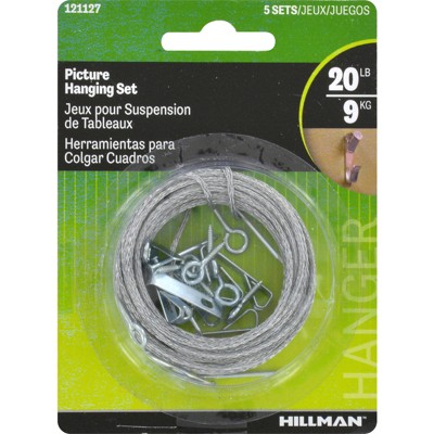 Hillman AnchorWire Steel-Plated Conventional Picture Hanging Set 20 lb 5 pk (Case of 10)