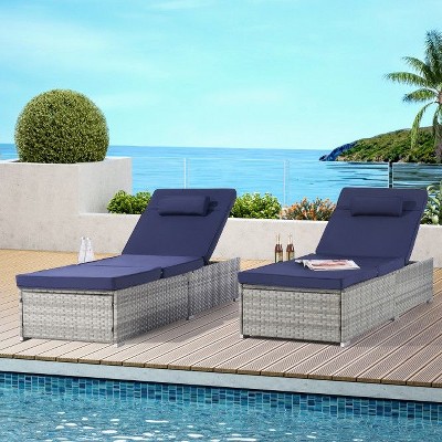 PAGED Outdoor Lounge Chairs Set of 2 with Cushion,Rattan Outdoor Chaise Lounge with Adjustable Backrest for Patio,Beach,Yard
