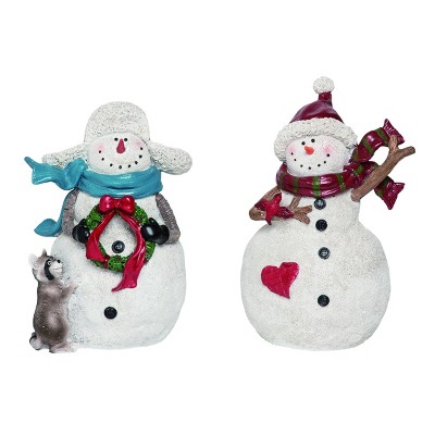 Transpac Resin 9 in. White Christmas Woodland Snowman Figurine Set of 2