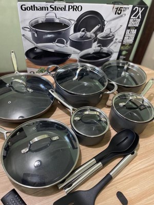 Gotham Steel Natural Collection 15-Piece Aluminum Ultra Performance Ceramic Nonstick Cookware Set in Black with Gold Handles