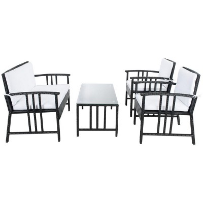 Reslor Black Wicker 4-Piece Outdoor Living Set with White Cushions