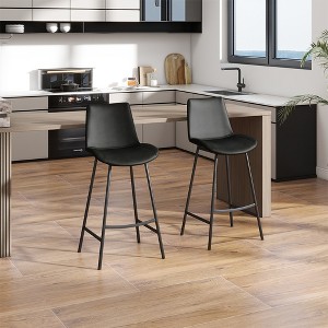 POVISON 30'' Modern Minimalist Bar Height Faux Leather Bar Stools Set of 2, Black - 1 of 4