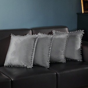Deconovo Velvet Pom-Pom Decorative Throw Pillow Covers Set, Multiple Sizes, 4-Pack - 1 of 4
