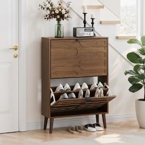 Homy Casa Modern Walnut Shoe Cabinet with Adjustable Flip Drawers, Space-Saving Shoe Storage Organizer for Entryway, Hallway, or Bedroom - 1 of 4