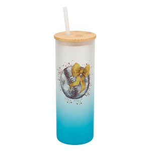 Elanze Designs 25 Ounce Frosted Glass Gradient Travel Tumbler With Straw and Wooden Lid, Baseball Red Paint Splatter Sky Blue - 1 of 1