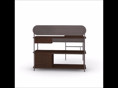 Executive Corner L-Shaped Desk in Umber Wood with Filing Cabinet