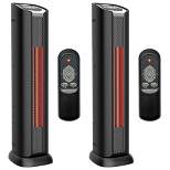 Lifesmart 2 Element Quartz Infrared 24-Inch Electric Portable Tower Indoor Room Space Heater and Fan, Black (2 Pack)
