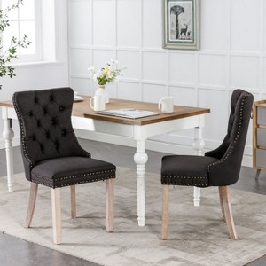 CAVINAS Solid Wood Dining Chair, High-end Tufted Upholstered Dining Chair with Wood Legs, Nailhead Trim - 1 of 4
