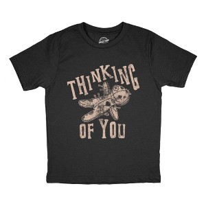 Youth Funny T Shirts Thinking Of You Sarcastic Voodoo Doll Graphic Novelty Tee For Kids - Crazy Dog Youth T Shirt For Halloween Season - 1 of 4