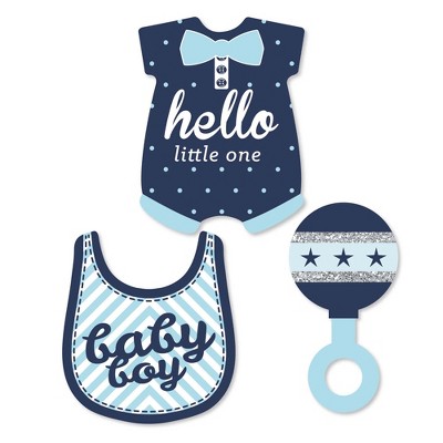 Big Dot of Happiness Hello Little One - Blue and Silver - DIY Shaped Boy Baby Shower Party Cut-Outs - 24 Count