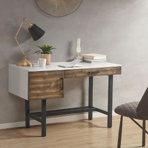 PAGED Computer Desk, Simple Modern Home Office Desk with 6 Open Shelves and Wooden Desktop for Office, Study - 1 of 4