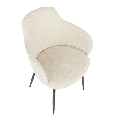 Cream Upholstered Armchair with Black Metal Legs, Set of 2