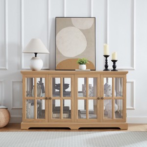 FURNIinspire Utility Storage Cabinets Glass Display Cabinet, Antique Wide Standing Cabinet Showcase For Home Office, Brown, 15.75"*59.06"*32.09" - 1 of 4