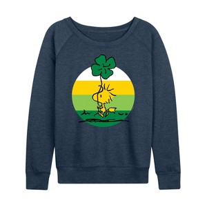 Women's - Peanuts - Woodstock Shamrock Lightweight French Terry Wide Neck Long Sleeve Shirt - 1 of 4