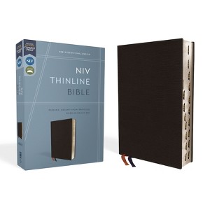 NIV, Thinline Bible, Bonded Leather, Black, Indexed, Red Letter Edition - by  Zondervan (Leather Bound) - 1 of 1