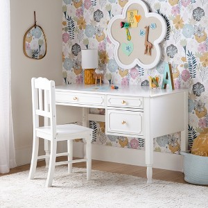 Guidecraft Avery Kids' Desk and Chair Set - White: Girls Wooden Study Desk with Storage Drawers, Computer Workstation for Children - 1 of 4