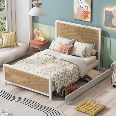 NicBex Full/Queen Platform Bed Frame with Metal Cutout Headboard and Footboard,Metal Platform Bed with 2 Drawers,No Box Spring Needed,Easy Assembly