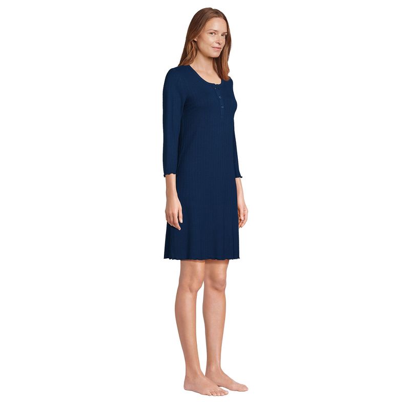 Lands' End Women's Pointelle Rib 3/4 Sleeve Knee Length Nightgown, 4 of 5
