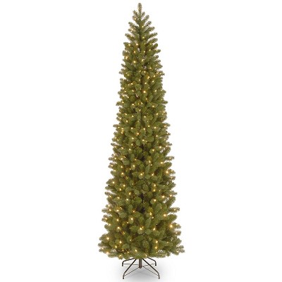 National Tree Company Feel Real 9' Artificial Prelit Pencil Douglas Fir Christmas Tree with 500 LED Dual Color Lights and Sturdy Metal Stand, Green