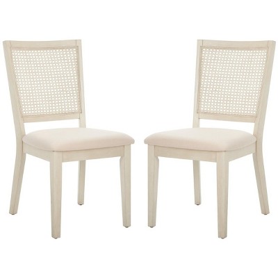 White Washed Wood Rattan Back Dining Chair Set