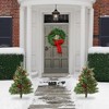 Casafield Set of 2 Outdoor Pathway Christmas Trees, Realistic Walkway Pre-Lit Holiday Decor with Red Berries, Pinecones, Mixed Greenery, and White LED - 2 of 4