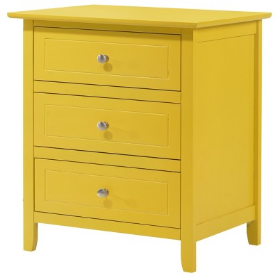 GlasFlength Nightstands Modern Three Drawer Bedside Table with Metal Handles Elegant Design for Bedroom Storage, Yellow, 19"*15"*25"