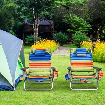 Colorful Striped Aluminum Folding Beach Chairs with Arms