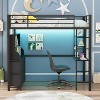 Loft Bed Twin Size with Desk, 4 Large Fabric Drawers and 2 Storage Shelves, Heavy Duty Metal Loft Bed with LED Lights & Charging Sation - 3 of 4
