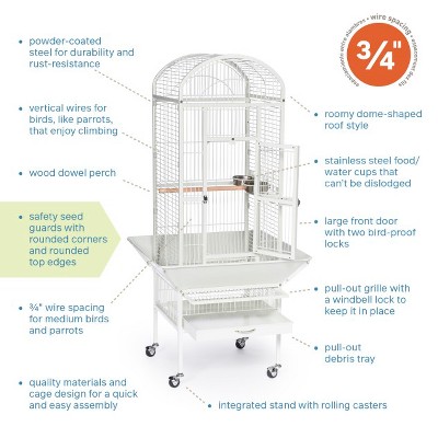 Chalk White Steel Dome Top Bird Cage with Wheels