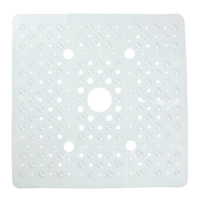 Xl Non-slip Square Shower Mat With Center Drain Hole Clear - Slipx